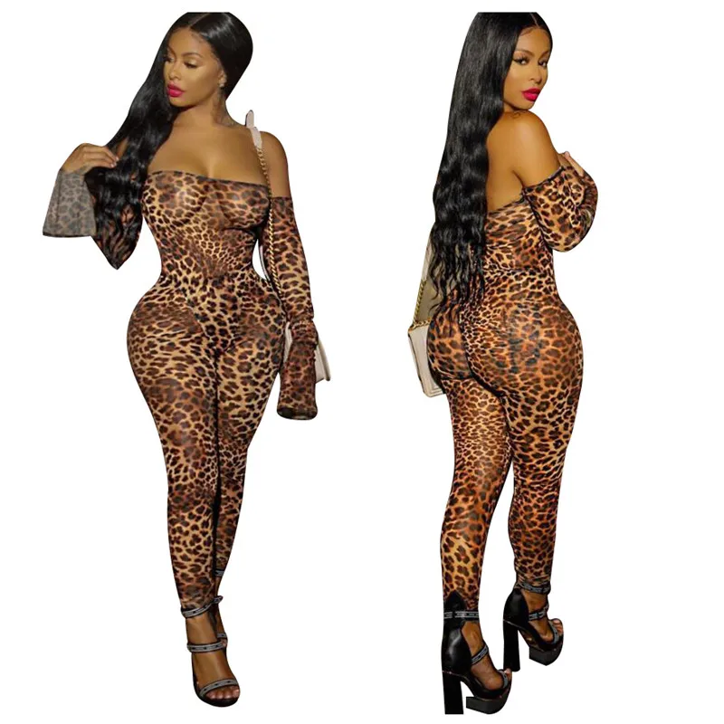 

European and American Fashion Autumn New Leopard Print Jumpsuit Printing Leopard Print Sexy Plus Size Nightclub Women's Clothing