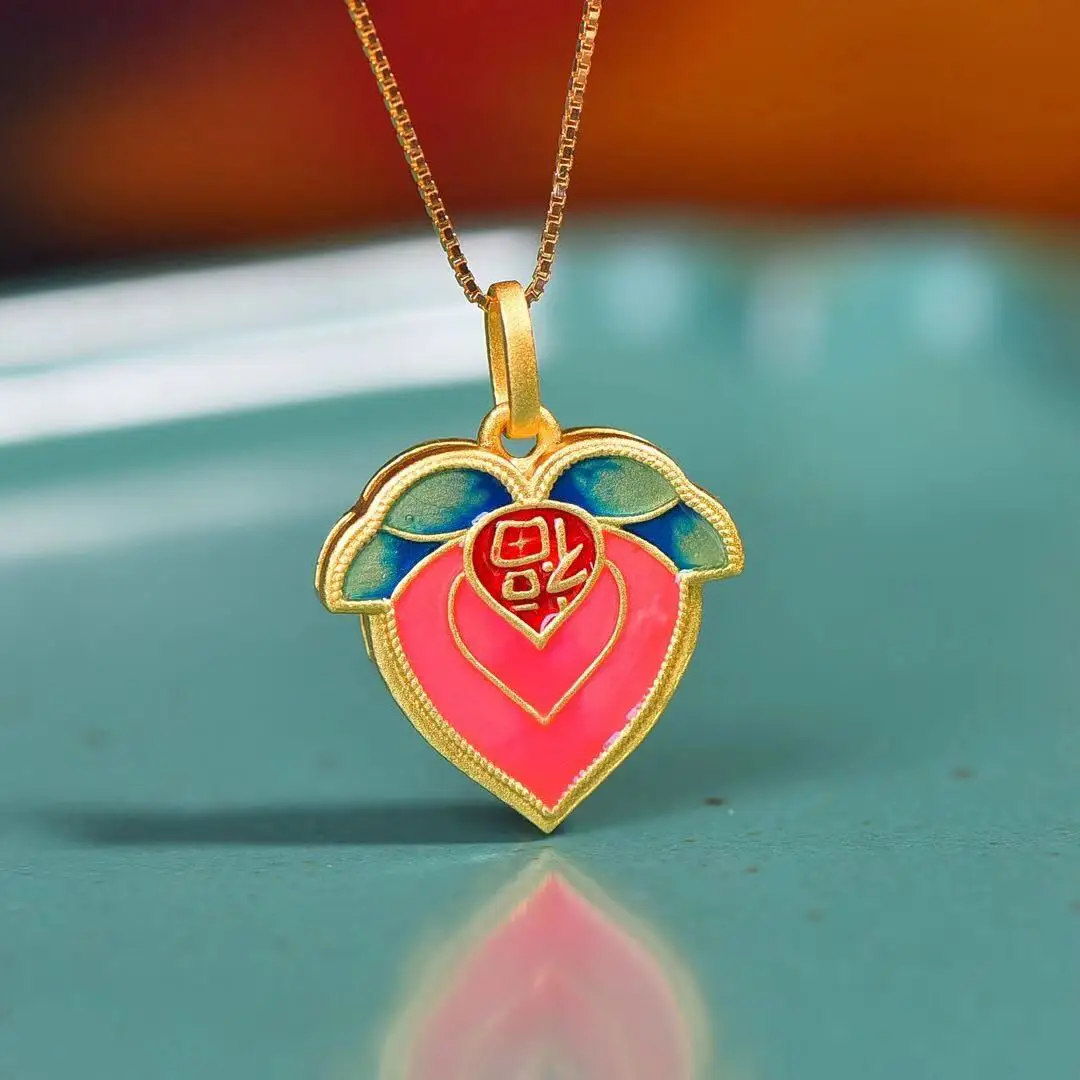 

Natural 925 Inlaid Hetian Jade Enamel Fushou Peach Pendant