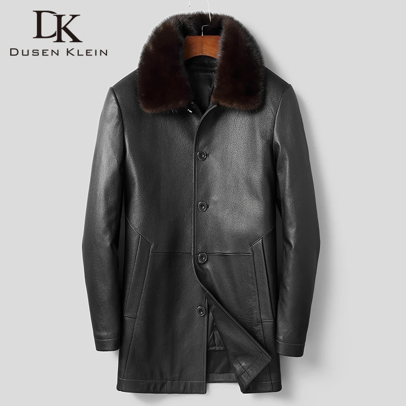 Мужская куртка из натуральной козьей кожи повседневная черная с карманами зима
