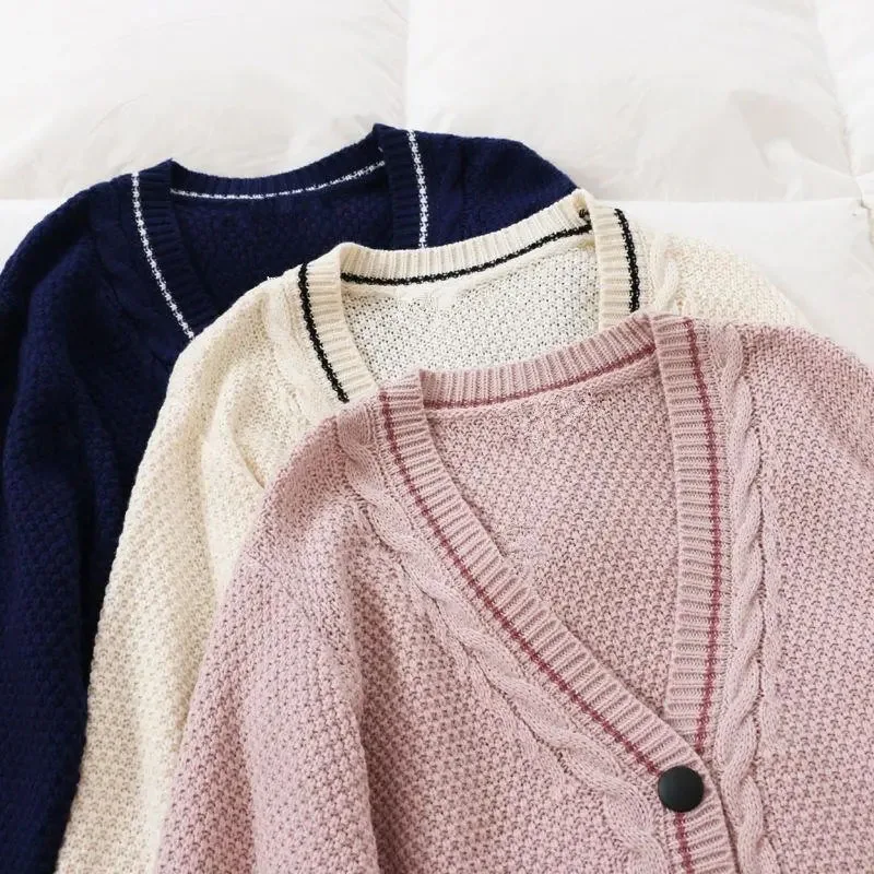 

Autumn Winter Women Solid Knitted Cropped Cardigan Sweaters Female Plus Size Coat V Neck Single Breasted Korean Loose Outerwear