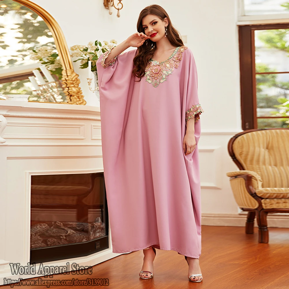 

Batwing Abaya Dubai Muslim Fashion Hijab Satin Maxi Dress Turkey Islam Dresses For Women Robe Longue Femme Ramadan Eid Mubarak