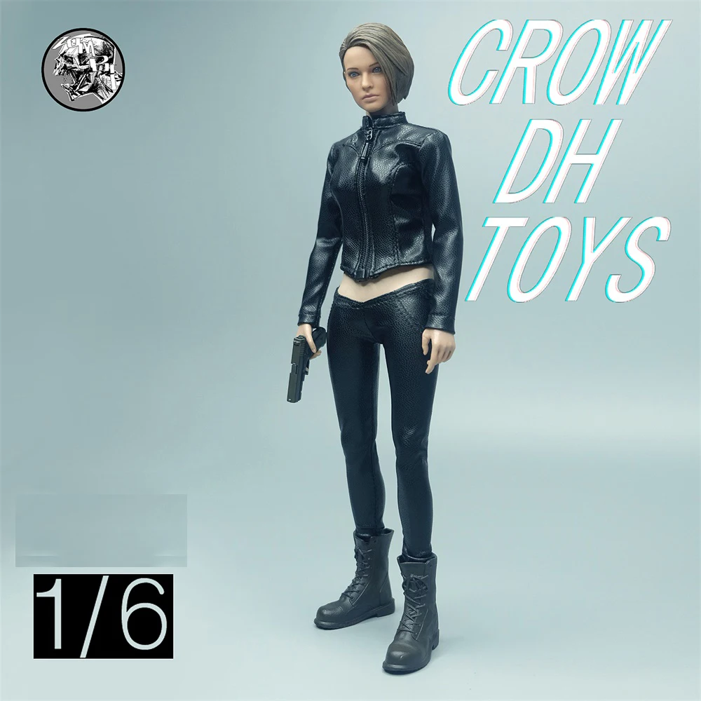 

In Stock 1/6th Fashion Black Slim Leather Tops Pants Resident Of The Evil Jill Model Suit Normal 12inch Body Doll
