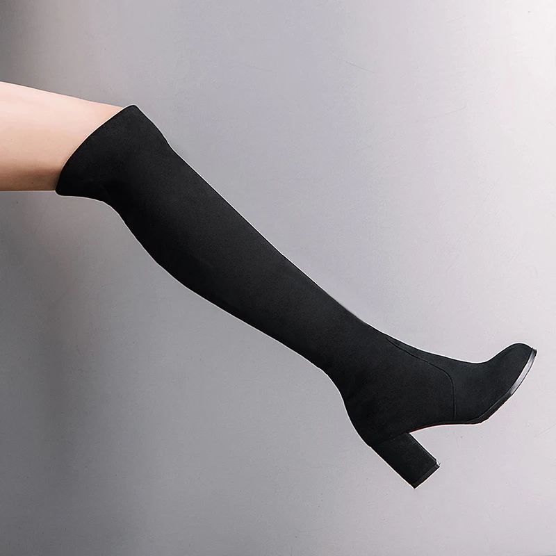 

Elastic Thigh High Boots Women Shoes 2021 Sexy Slim Long Over The Knee Boots Female Fashion Brown Women's High Boots Big Size 43
