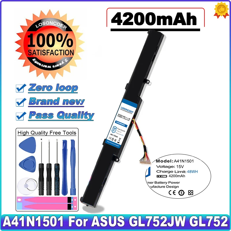 Аккумулятор A41N1501 на 4200 мА · ч для ASUS GL752JW GL752 GL752VL GL752VW N552 N552V N552VW N752 N752V N752VW N752VX A41LK9H |
