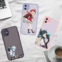 genshin impact game fashion design phone case for iphone 12 11 mini pro xr xs max 7 8 plus x matte transparent gray back cover