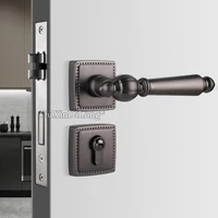 High Quality European Magnetic Door Handle Lock Set Security Interior Entry Room Mute Door Locks + 3 Keys Black/Gray/Gold
