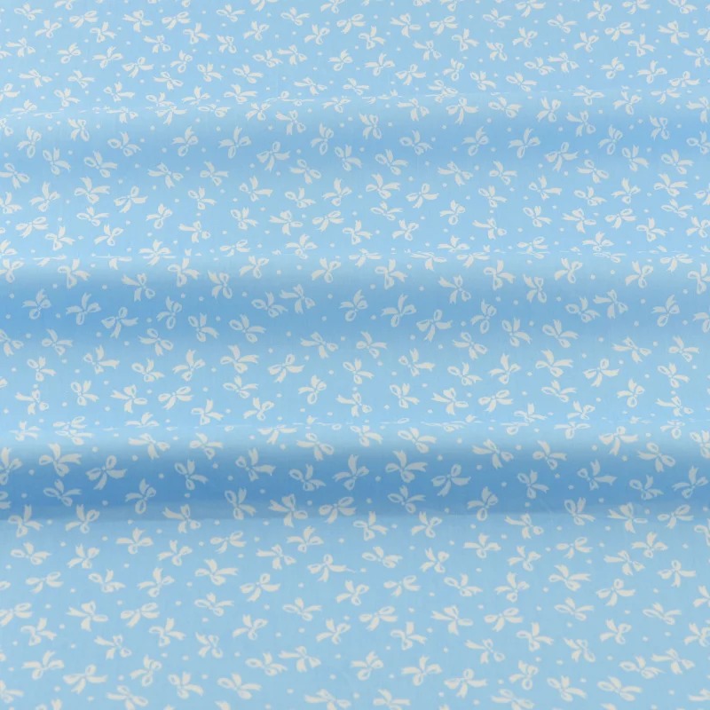 Новое поступление голубая хлопчатобумажная ткань шитье белых бантов