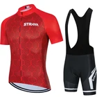 Новинка 2022, летний комплект трикотажных изделий STRAVA для велоспорта, спортивная одежда для велоспорта, дышащая мужская рубашка с коротким рукавом, велосипедные шорты, яркие