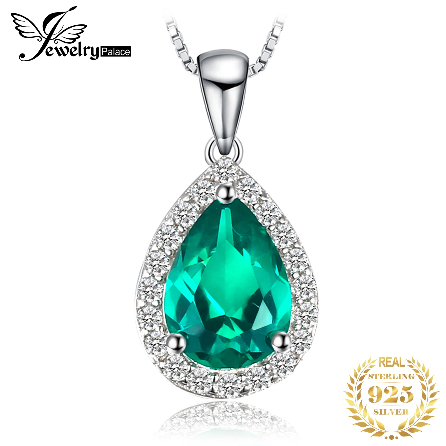 

JewelryPalace Pear Simulated Nano Emerald 925 Sterling Silver Pendant Necklace Gemstone Statement Necklace Women Without Chain
