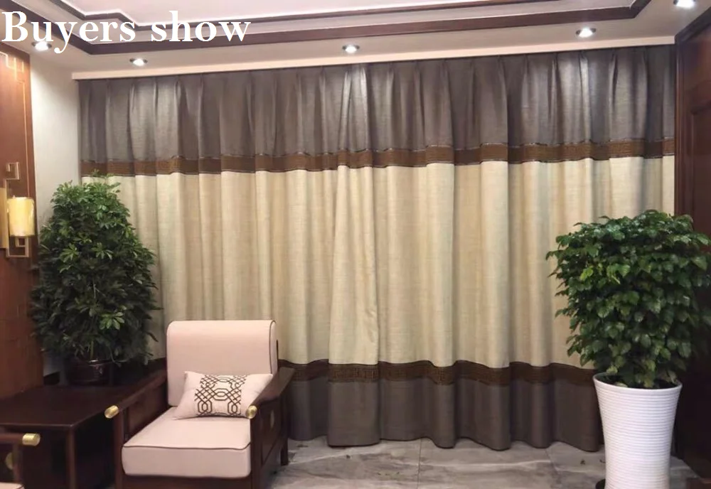 

Modern Curtains for Living Room Bedroom Minimalist Chinese Style Splicing Cloth Finished Curtains Blackout Curtain Tulle Curtain