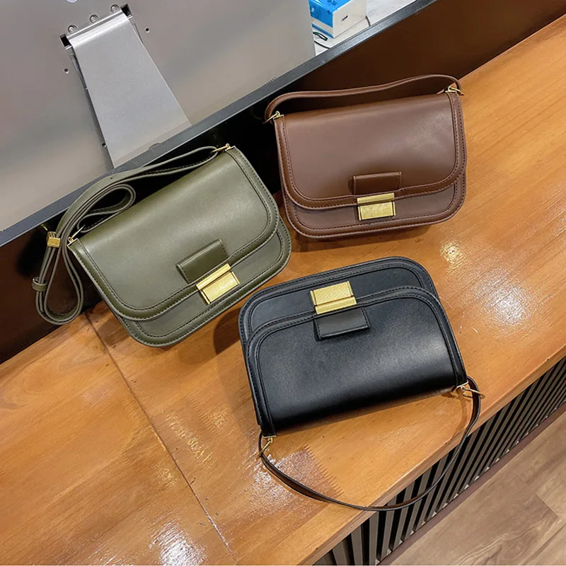 

Vintage Small PU Leather Crossbody Bags For Women 2021 Branded Shoulder Handbags And Purses Fashion Lady Messenger Bag Flap Bags