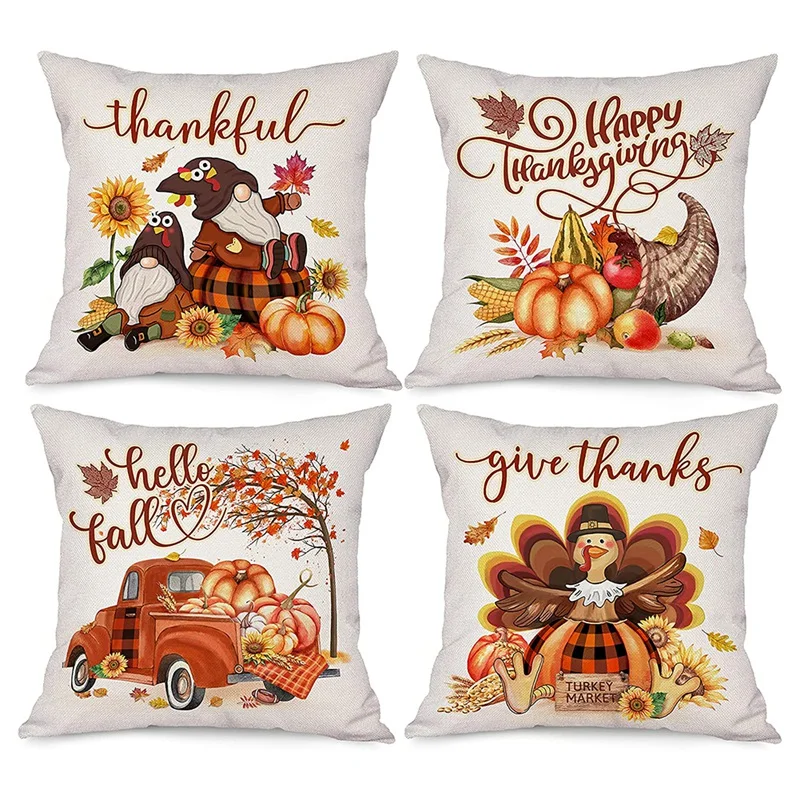 

Thanksgiving Fall Pillow Covers 18X18, Pumpkin Throw Pillows Covers Set of 4, Couch Cushion Cases Home Decor for Sofa