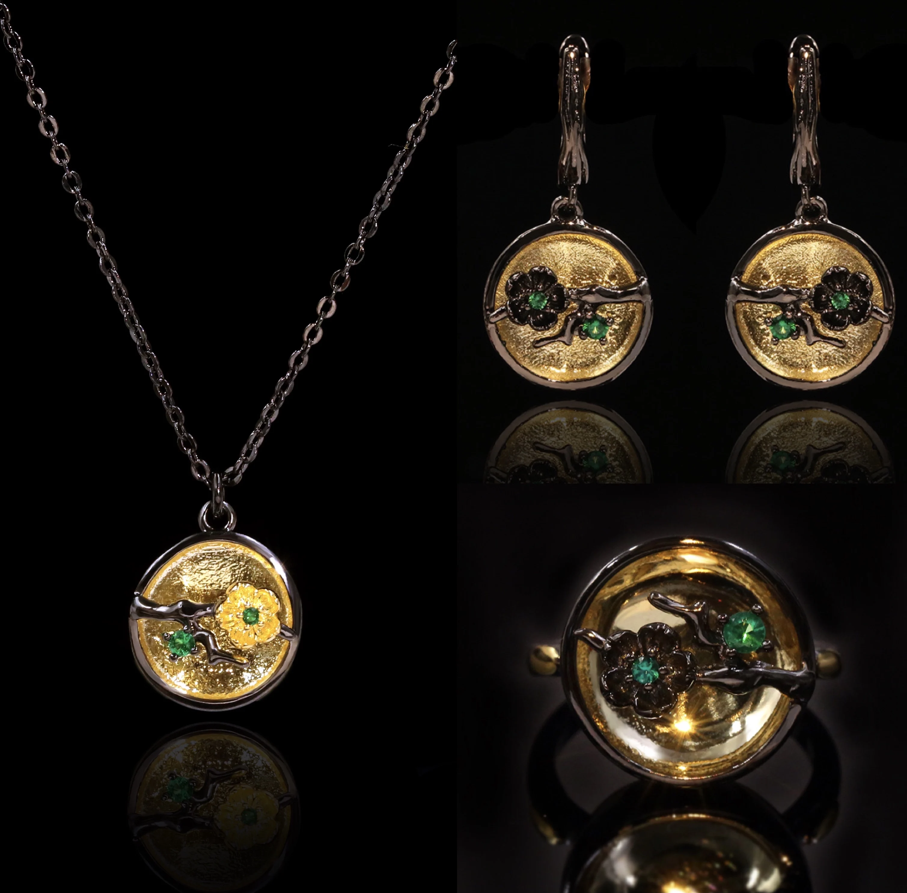 

3 шт./компл. богемные Роскошные серьги-кольца с подвесками в виде ветки из черного золота с фианитами