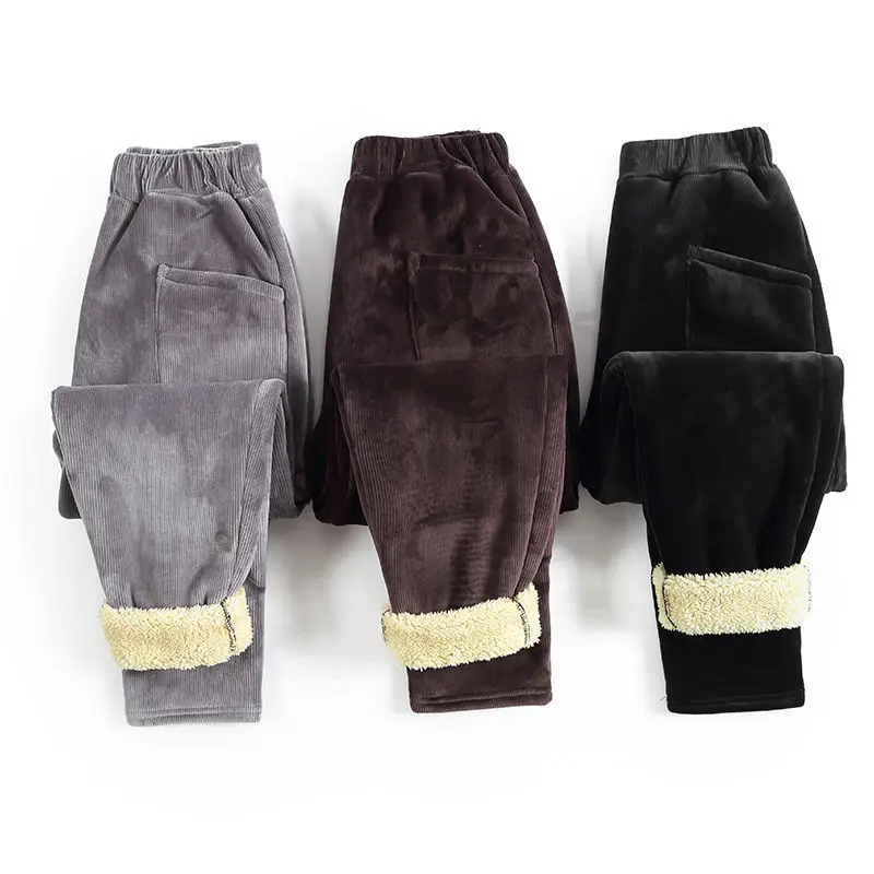 

Autumn Winter Pants Women 2021 Vintage Corduroy Pants Women Big Pocket Plus Velvet Trousers Loose Casual Korean Style Harem Pan