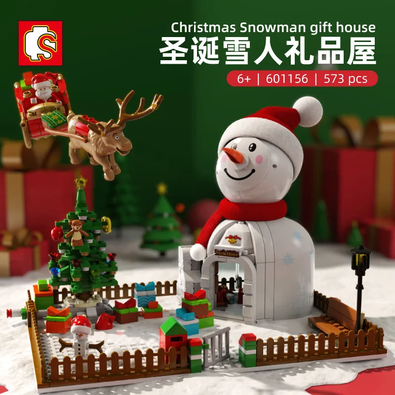 

Sembo 601156 Christmas Snowman House Lighting Version Children Assembled Building Block Toys Holiday Gifts Cross-border
