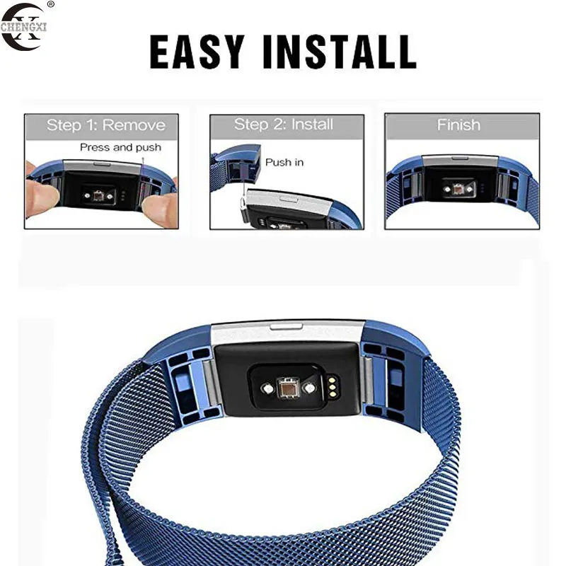 CHENGXI Fitbit Charge 2 band мужская и женская мода простая установка из нержавеющей стали Milan