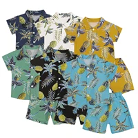 kids summer clothes gentlemen suit pineapple print turn down collar short sleeve shirt shorts set for boys 6 months 5 years