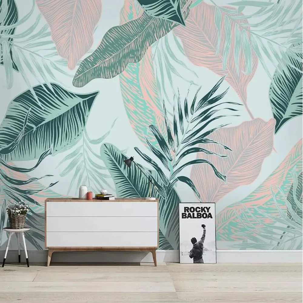 milofi custom Nordic minimalist abstract lines tropical leaves large TV background wallpaper mural | Обустройство дома