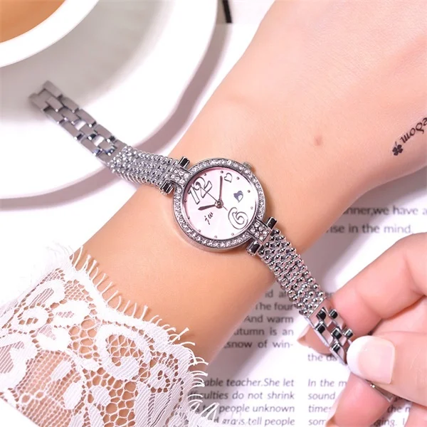 Silver pink Золотые женские часы-браслет из нержавеющей стали, роскошные модные бриллиантовые нарядные часы, высококачественные Женские кварцевые наручные часы с любовью - Цвет: Silver pink