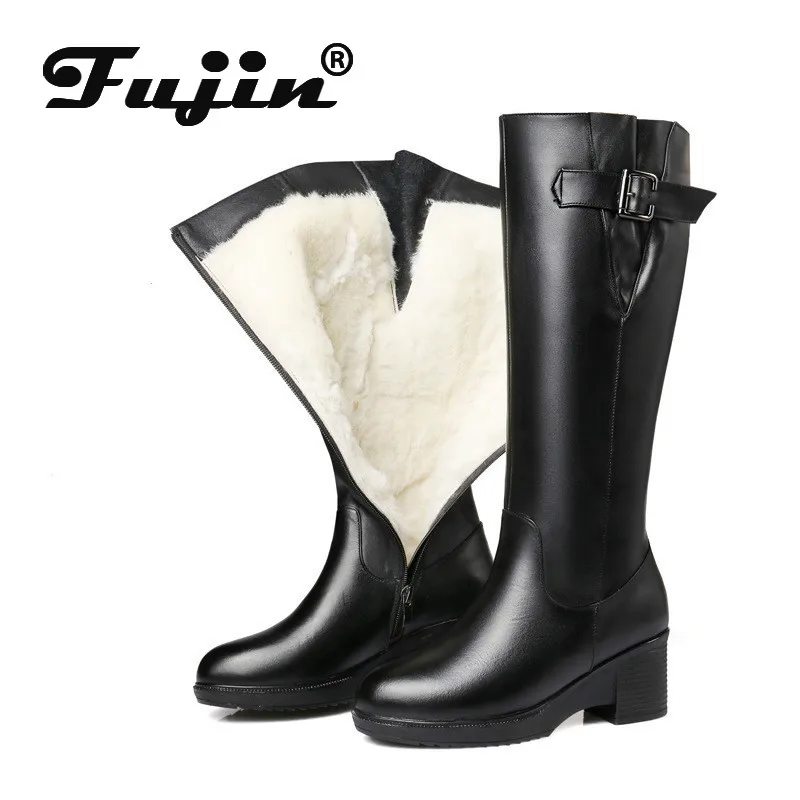 Fujin/теплые шерстяные женские зимние сапоги Теплая обувь на меху Плюшевые высокие