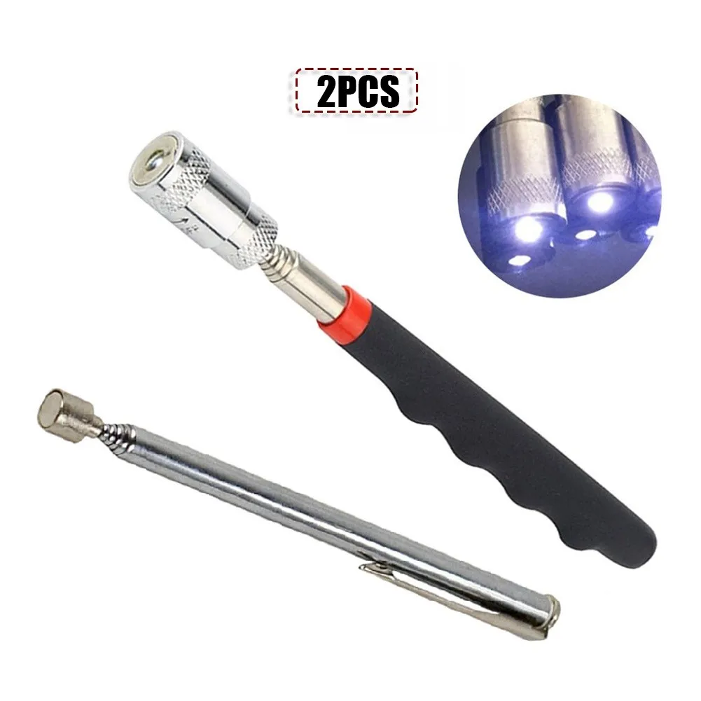 

2pcs Telescopic Adjustable Magnetic Pick-Up Tools With LED Light Grip Extendable Long Reach Pen Handy Tool For Picking Up Nuts