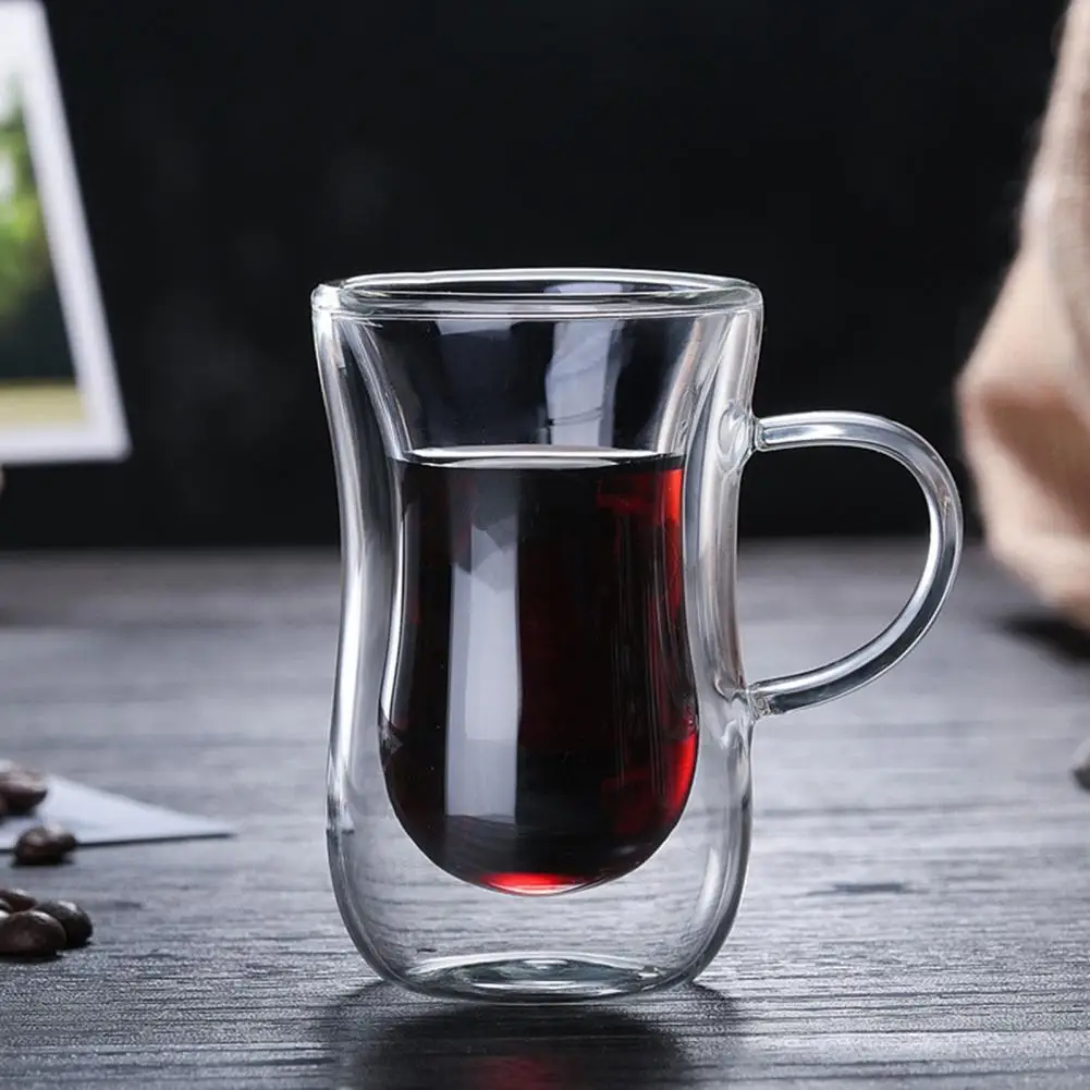 

Glass Cup Double Wall Design Transparent Glass Coffee Mug for Restaurant