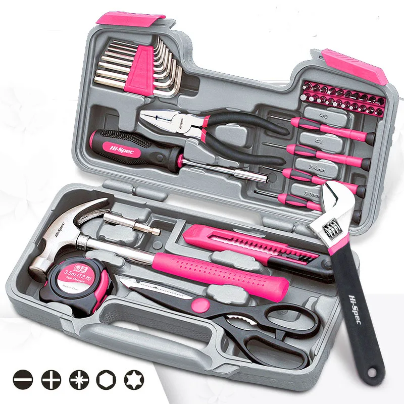 

Multifunctional Household Hand Tool Set Pink Hardware Toolbox Wrench Screwdriver Pliers Hammer 40pcs Hand Tools Box Electrical