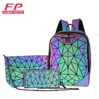 Женский рюкзак, школьная складная сумка через плечо, кошелек, комплект с голографическим рисунком, клатч, женские светящиеся рюкзаки с геометрическим узором для девочек-подростков