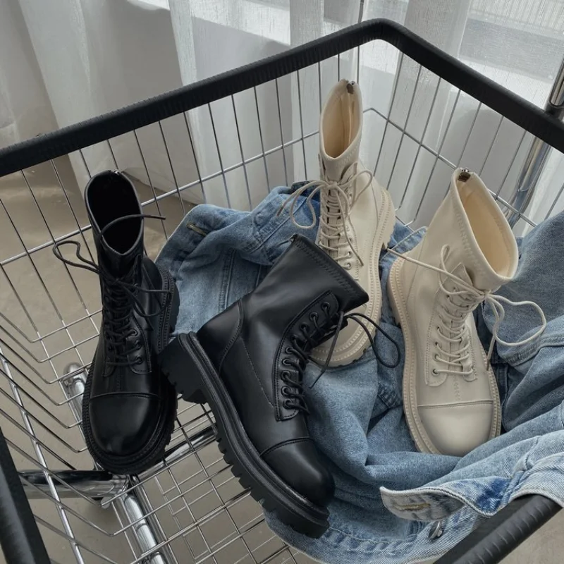 

Модные Ботинки Martin, женская обувь на платформе, ботильоны в британском стиле ретро, осень 2021, ботинки на молнии сзади, женские ботинки