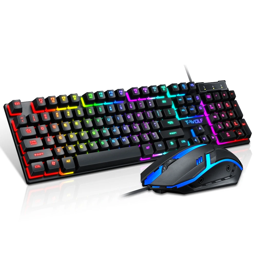 Фото Игровая клавиатура и мышь проводная эргономичная с RGB подсветкой Бесшумная