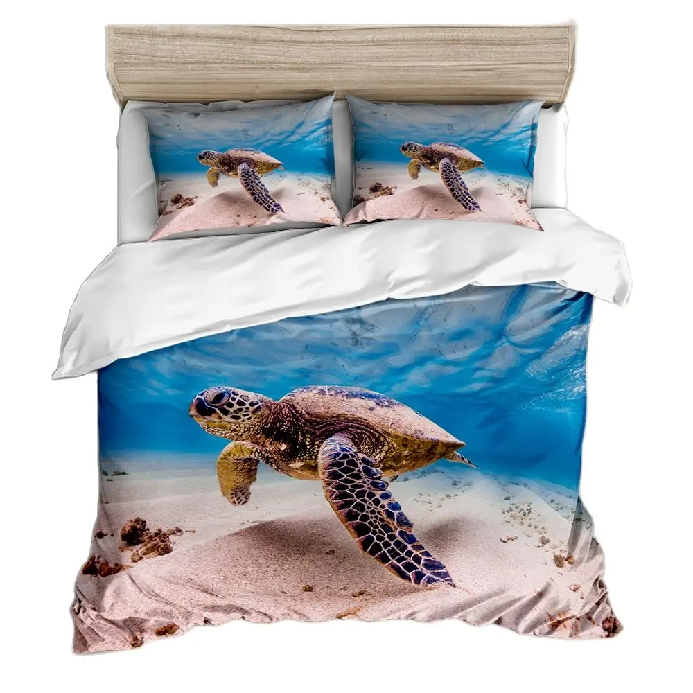 

Duvet and Pillowcase Cover Bed Sheet with 3D Print and Thicked Linens Marine Life Pattern Dolphin Turtles Ocean Theme Bedclothes
