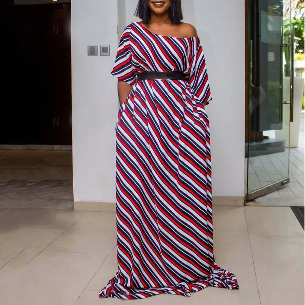 Red Stripe Dress Женское платье миди, сексуальное, с открытыми плечами, с принтом, цвет блока, лето, Трендовое, размера плюс, платье трапециевидной формы, элегантное, повседневное, уличное, повседневное, повседневное - Цвет: Red Stripe Dress