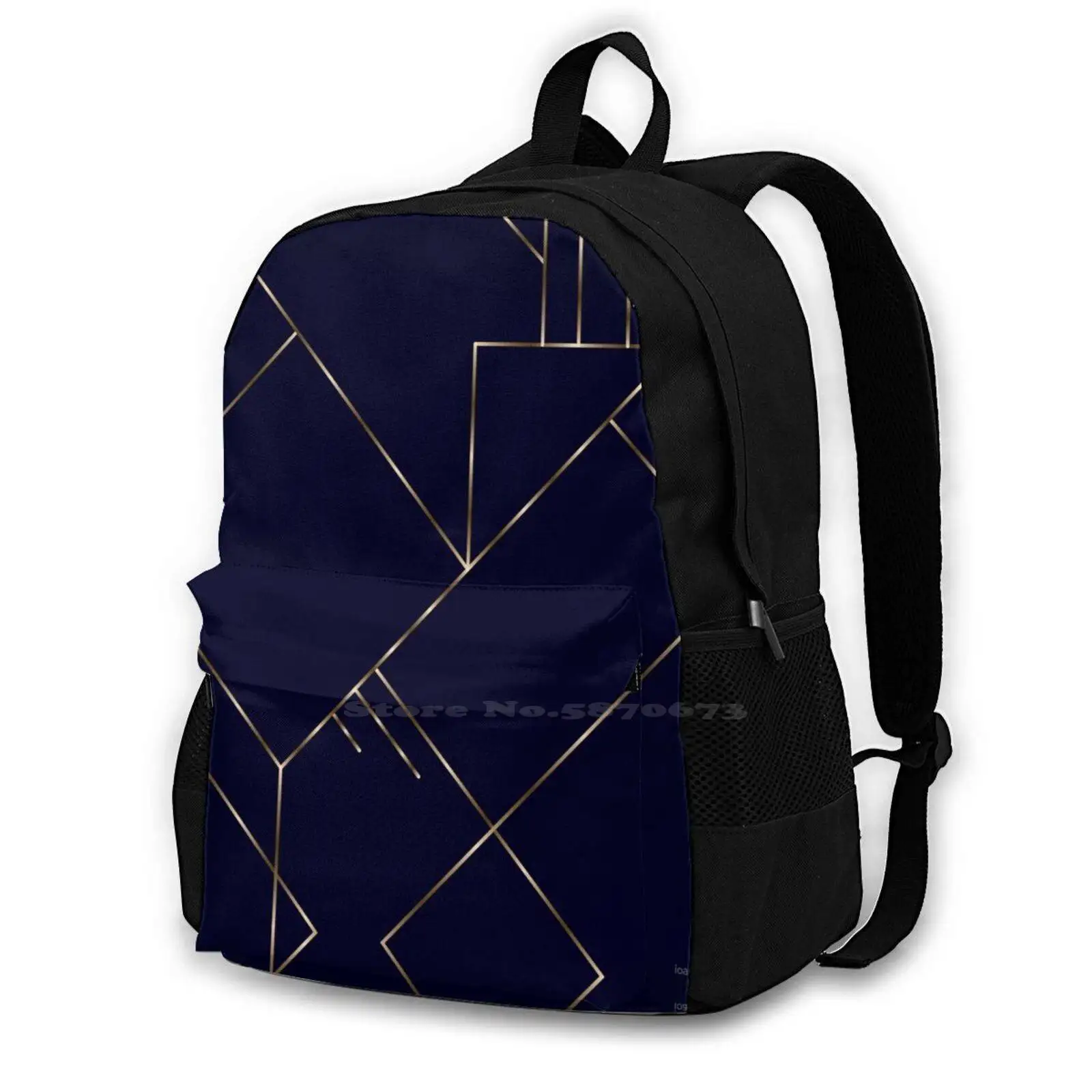 G E O M E T R Y Women Men Teens Laptop Travel School Bags Pattern Geometric Christmas Gold Lines Patterns Line Blue Symmetry