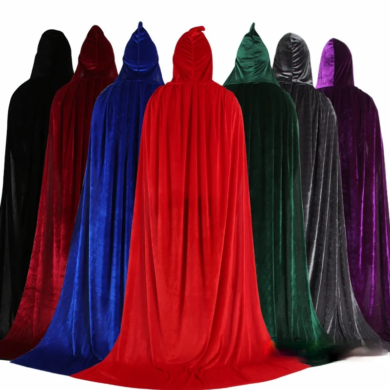 

Adult Kids Halloween Velvet Cloak Cape Hooded Medieval Costume Witch Wicca Vampire Elf Purim Carnival Party