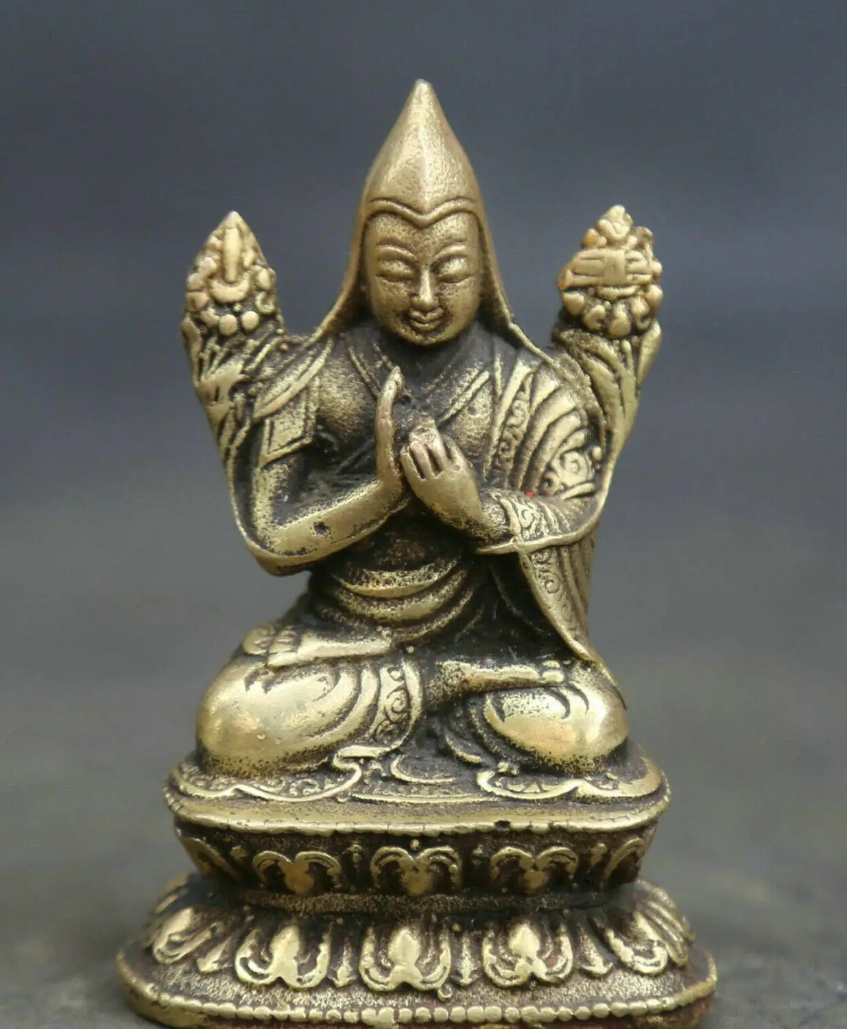 Маленькая Бронзовая статуэтка 3 &quotТибет буддизм Je tsongkhпа Buddha Tsong Kha Pa|Статуи и