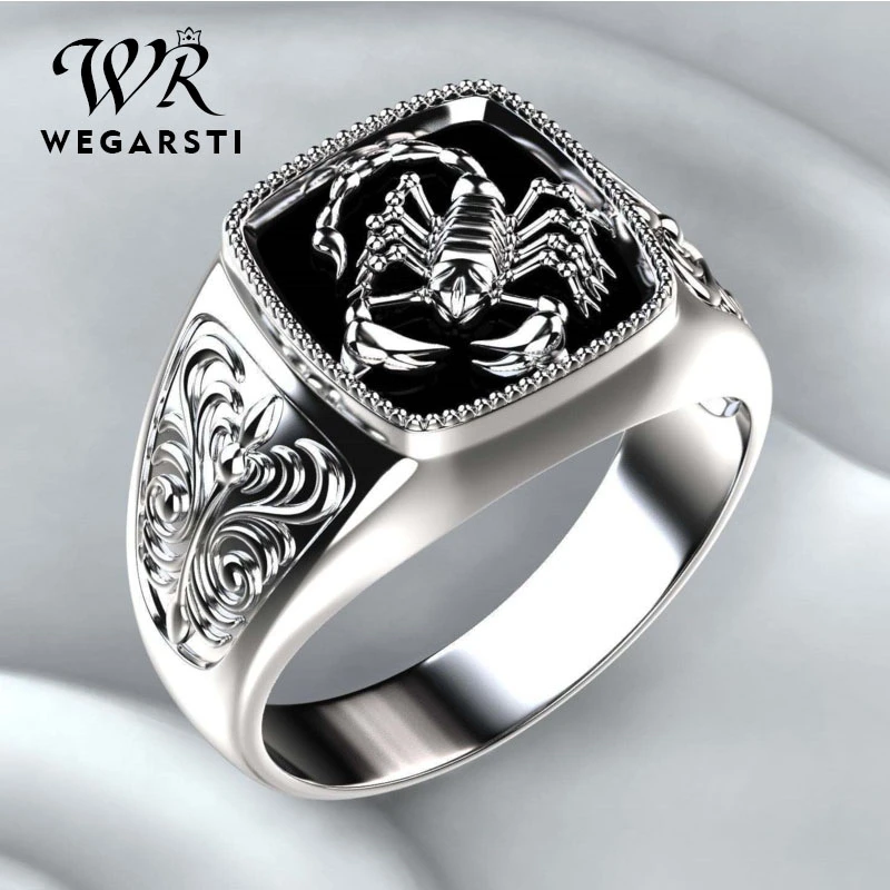 Мужские супер крутой скорпион кольца в стиле панк черного и серебристого цвета