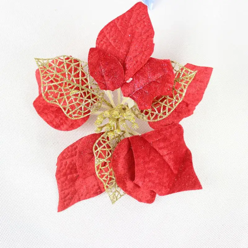 Poinsettia Блестящий Декор Цветок Рождественская елка-украшения свадебные-орнамент