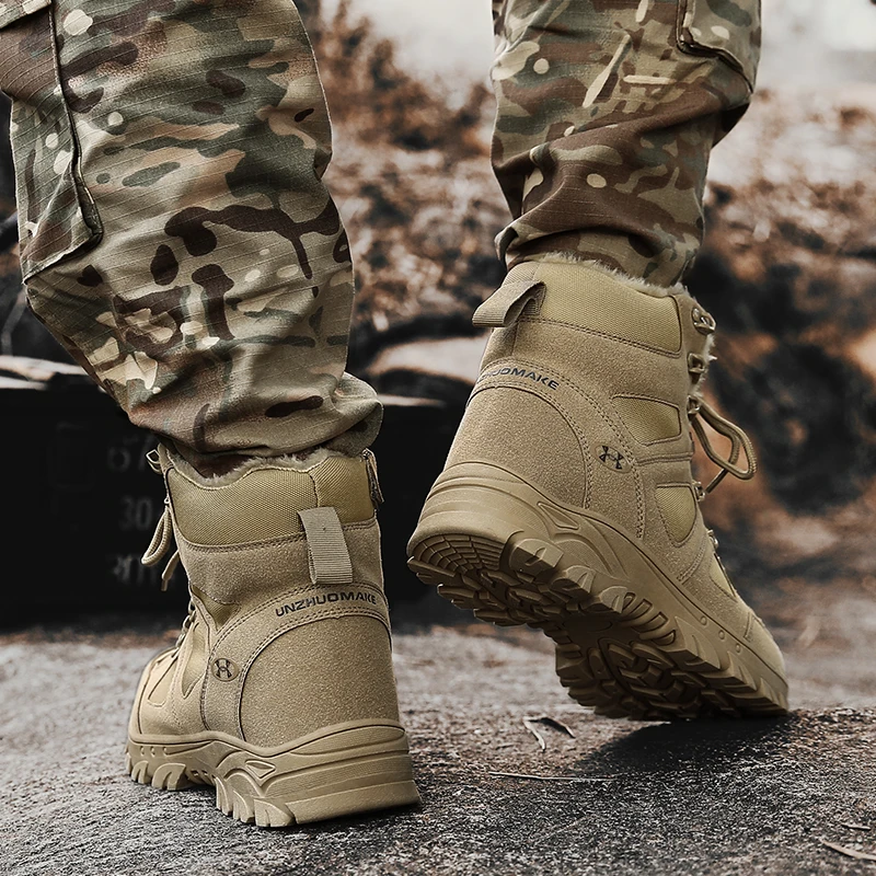 New Winter Plush Mens Hiking Boots Waterproof Mountaineering Boots Men Warm Tactical Sneakers Men's Military Boots Big Size 46