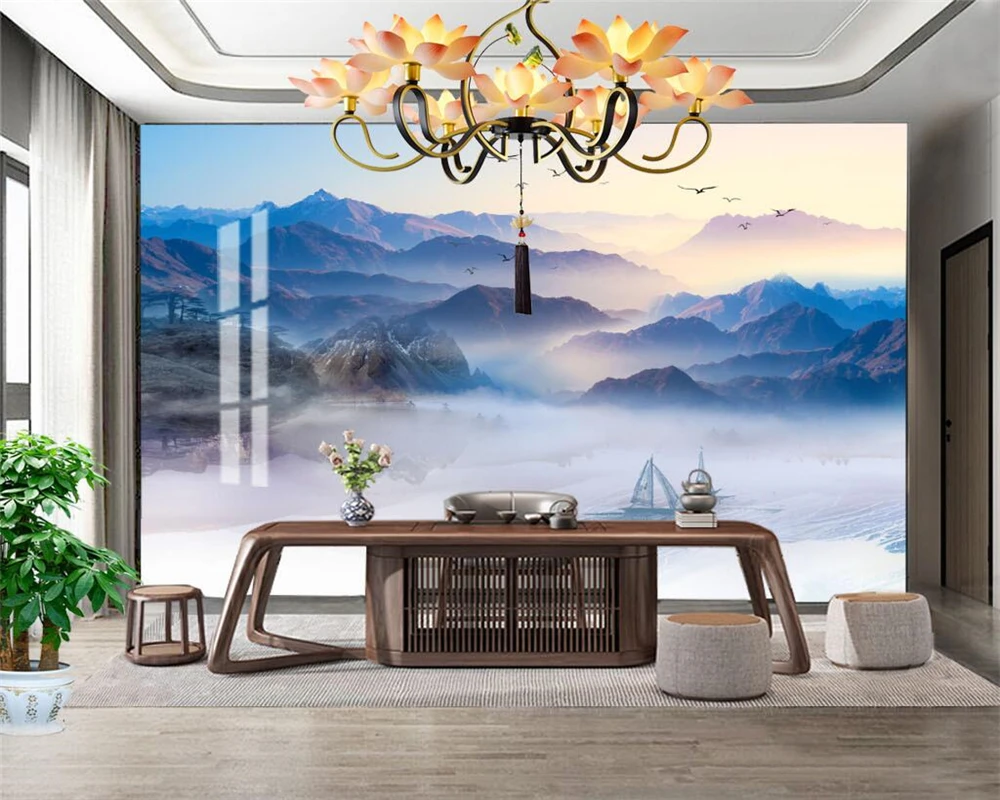 

Beibehang Customized new modern papel de parede 3d Chinese style artistic conception ink landscape TV background wallpaper