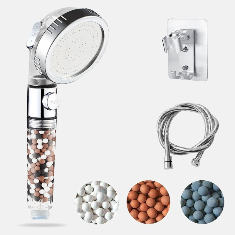 

1pcs 3 Modes Bath Shower Adjustable Jetting Shower Head High Pressure Saving Water Bathroom Anion Filter Shower Head SPA Nozzle