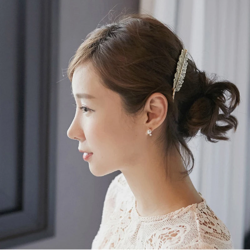 Модная металлическая заколка для волос в форме листьев и перьев головной убор