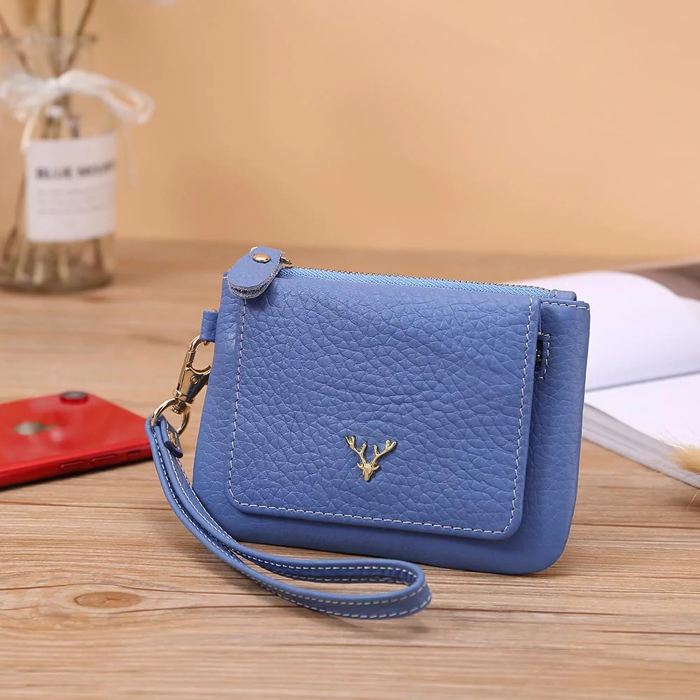Light Blue X. D. BOLO, женский кошелек, маленький кошелек, Женский Короткий кожаный женский кошелек, кошелек на молнии, сумка для денег с цепочкой для ключей - Цвет: Light Blue
