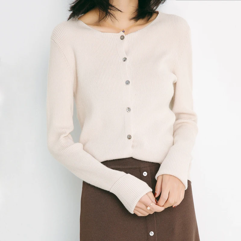 

Women Brief Ribbed Cardigan Knitted Short Cardigans Sweater Rounded Neck