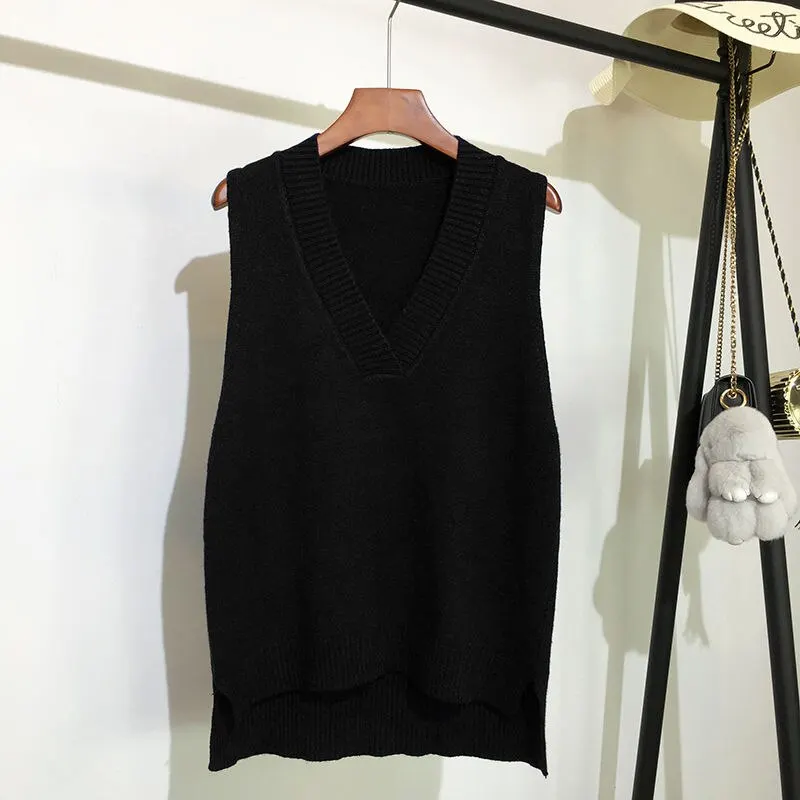 

New Fashion Pullover Jumper V-neck Knitted Vest Women's Sweater Autumn Winter Korean Loose Sleeveless Sweaters Vest Female