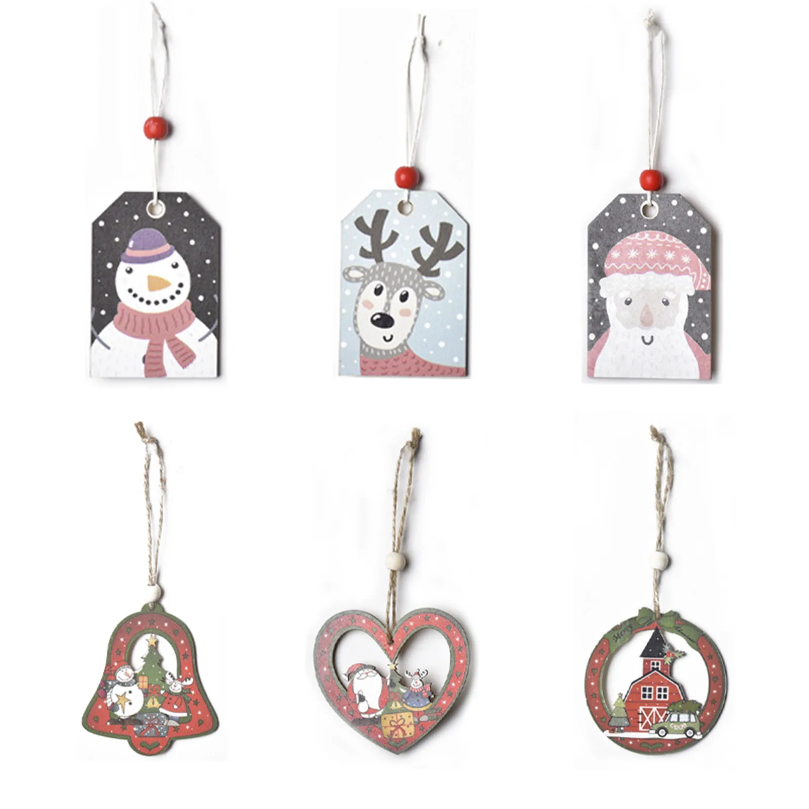 

3 PCS Cute Santa Clause Bow Bell Christmas Tree Ornament Decoration Wooden Snowman Elk Xmas Ornaments Direct sales 2022
