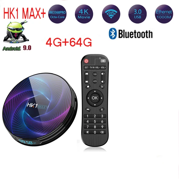 HK1 MAX Plus Восьмиядерный Android 9,0 Smart tv Box 4 Гб 128 Гб 64 ГБ 32 ГБ RK3368PRO 1080P H.265 4K youtube Netflix HK1MAX телеприставка - Цвет: 4g 64g