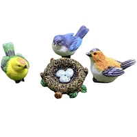 4pcsset mini cute birds and nests garden statue kit small resin robin birds animal model decoration outdoor ornaments decor