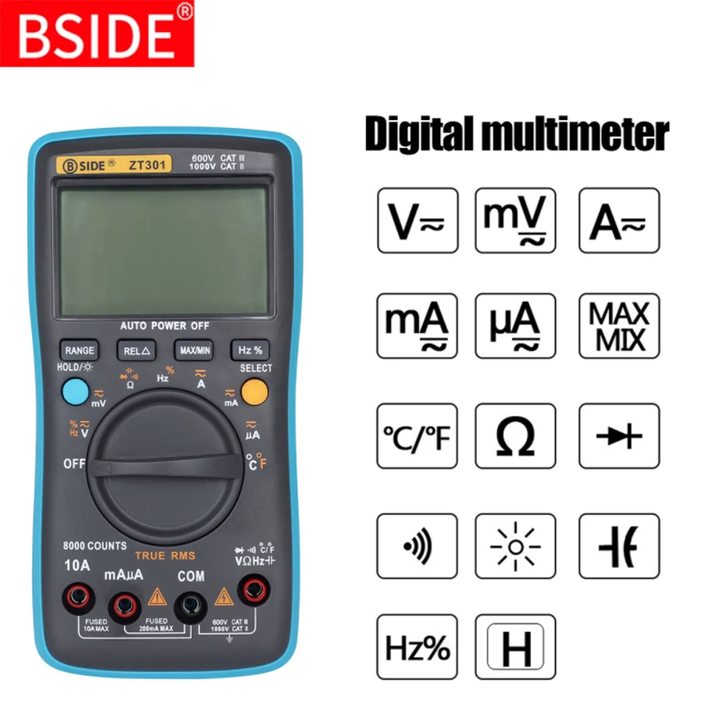 

BSIDE Digital Multimeter 8000 9999 Counts ZT301 ZT302 True RMS AC/DC Voltage Temperature Capacitance Tester DMM Multimeters