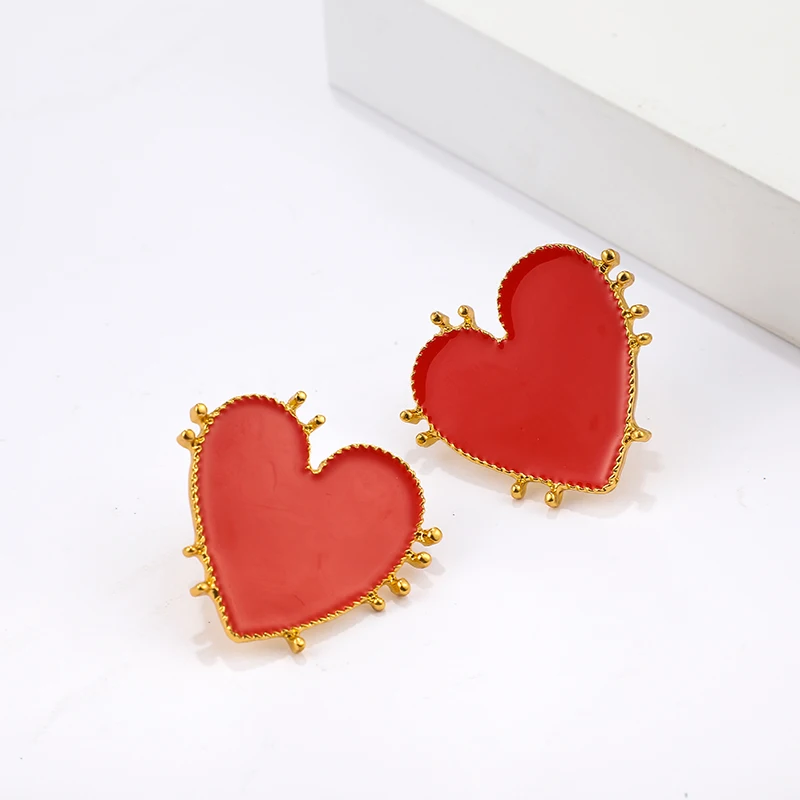 Серьги-гвоздики Tocona в виде красного сердца романтичные простые золотые серьги