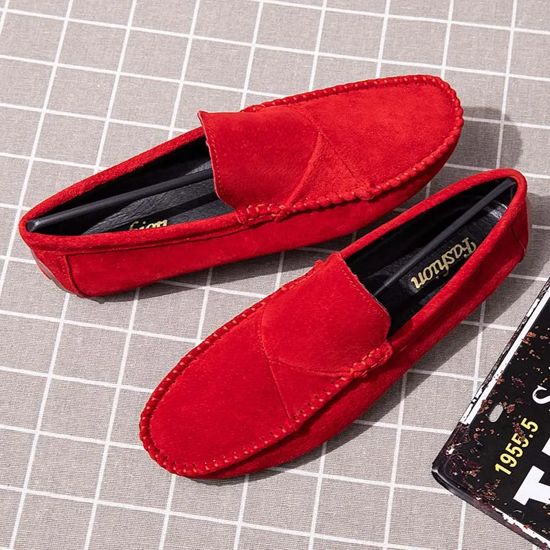 Мужские замшевые мокасины на плоской подошве коричневые повседневные туфли без